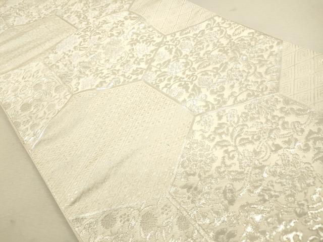 平和屋着物◎六通柄袋帯 唐織 亀甲花文 銀糸 正絹 逸品 CAAW9286qe