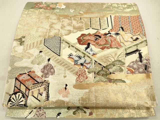 平和屋着物◎六通柄袋帯 唐織 清涼殿風景文 金糸 正絹 逸品 CAAW9317qe