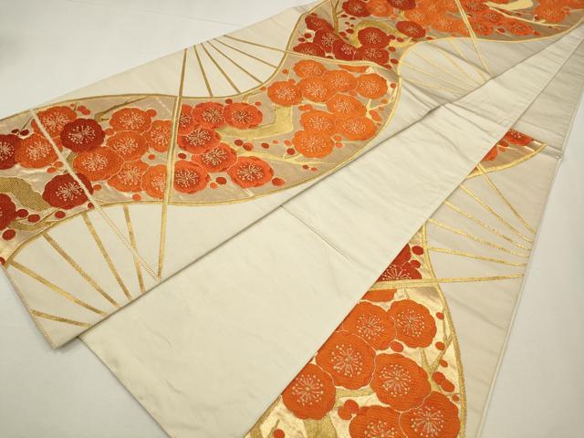 平和屋着物◎六通柄袋帯 唐織 扇面枝梅文 金糸 正絹 逸品 CAAW9324qe