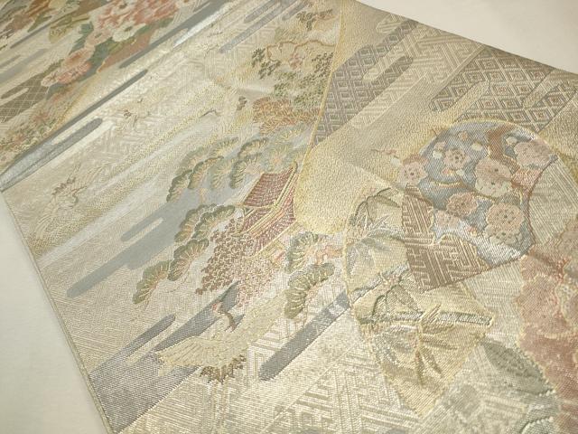 平和屋着物◎佐賀錦 六通柄袋帯 地紙花文 金銀糸 正絹 逸品 CAAW9325qe