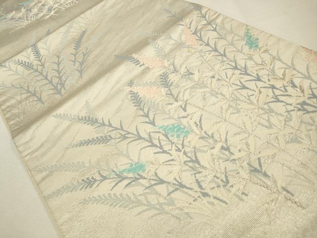 平和屋着物◎六通柄袋帯 唐織 草花文 銀糸 正絹 逸品 CAAW9326qe