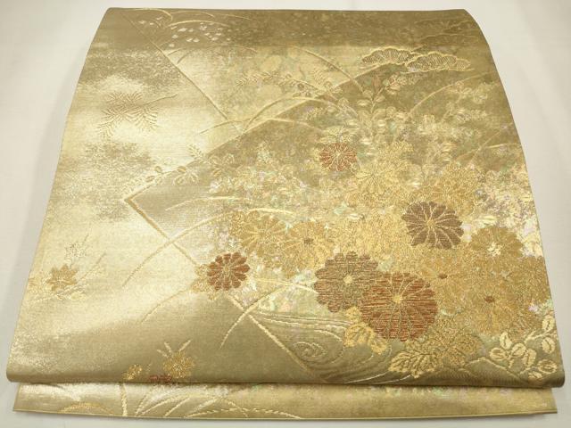 平和屋着物◎六通柄袋帯 草花文 金糸 引箔 正絹 逸品 CAAW9328qe