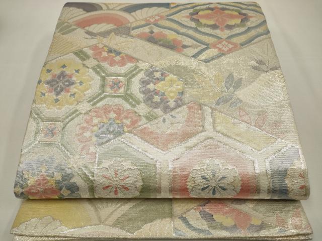 平和屋着物◎七彩佐賀錦 六通柄袋帯 吉祥花文 銀糸 正絹 逸品 CAAW9331qe