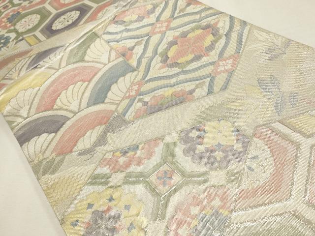 平和屋着物◎七彩佐賀錦 六通柄袋帯 吉祥花文 銀糸 正絹 逸品 CAAW9331qe