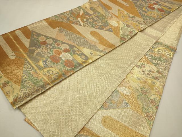 平和屋着物◎佐賀錦 六通柄袋帯 切嵌鴛鴦花文 金糸 正絹 逸品 CAAW9334qe