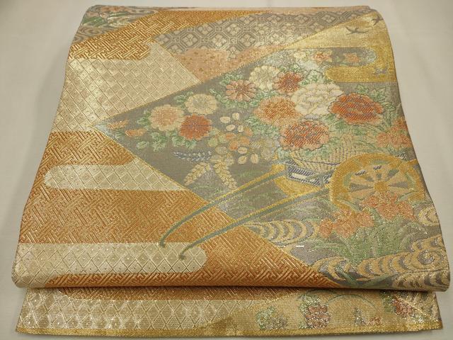 平和屋着物◎佐賀錦 六通柄袋帯 切嵌鴛鴦花文 金糸 正絹 逸品 CAAW9334qe
