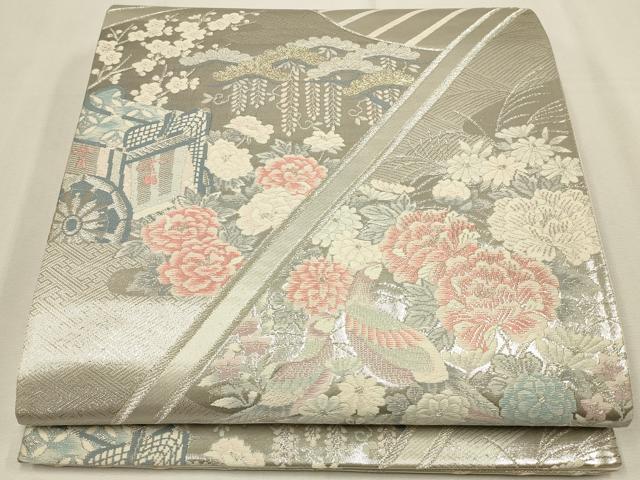 平和屋着物◎六通柄袋帯 唐織 花鳥文 金銀糸 正絹 逸品 CAAW9335qe
