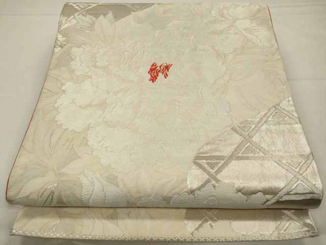 平和屋着物◎六通柄袋帯 唐織 牡丹 銀糸 正絹 逸品 CAAW9355qe
