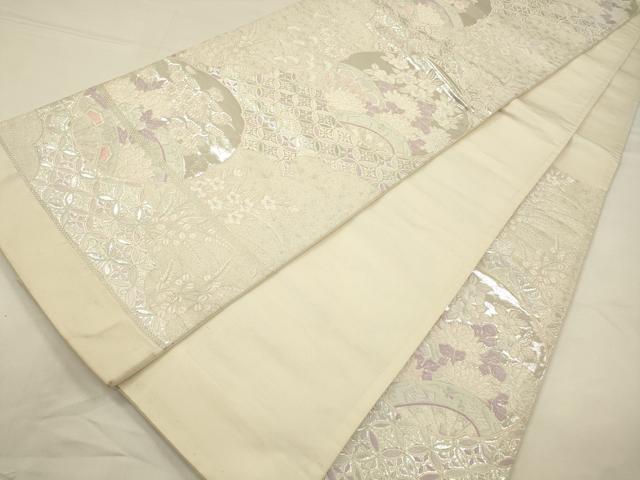 平和屋着物◎六通柄袋帯 唐織 吉祥花文 銀糸 正絹 逸品 CAAW9358qe