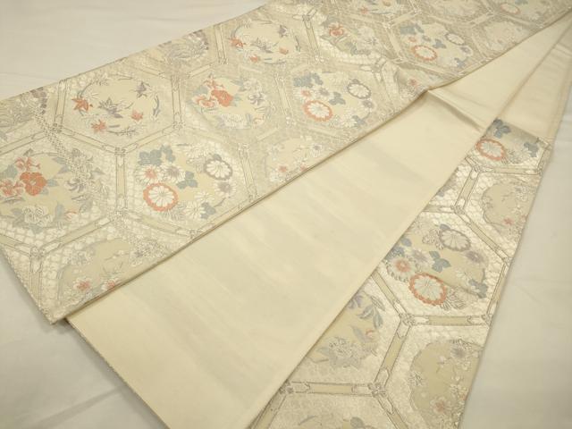 平和屋着物◎六通柄袋帯 唐織 亀甲花丸文 銀糸 正絹 逸品 CAAW9361qe