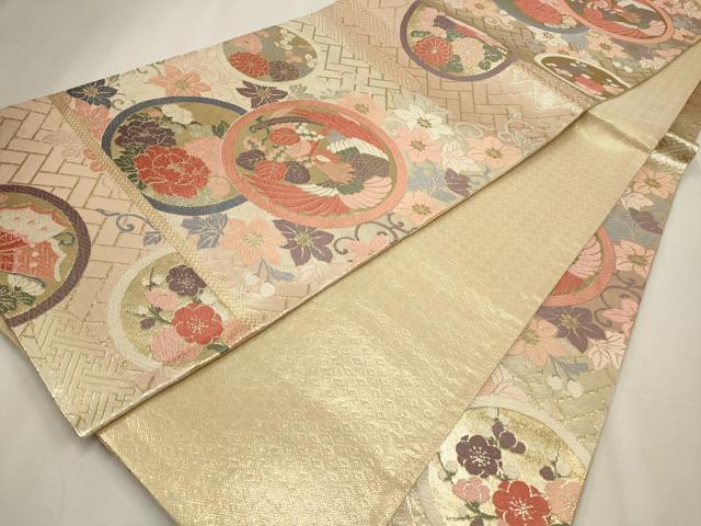 平和屋着物◎六通柄袋帯 唐織 鳳凰花丸文 金糸 正絹 逸品 CAAW9395qe