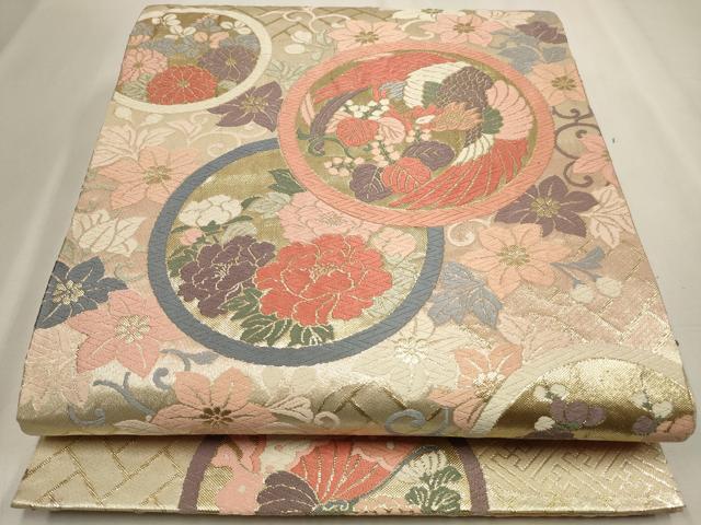 平和屋着物◎六通柄袋帯 唐織 鳳凰花丸文 金糸 正絹 逸品 CAAW9395qe