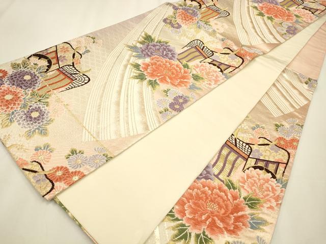 平和屋着物◎六通柄袋帯 唐織 御所車花文 金銀糸 正絹 逸品 CAAW9413qe