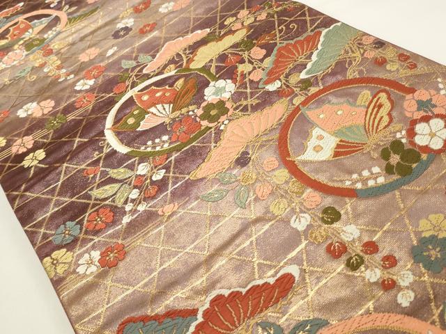 平和屋着物◎六通柄袋帯 唐織 花蝶丸文 金糸 正絹 逸品 CAAW9487qe
