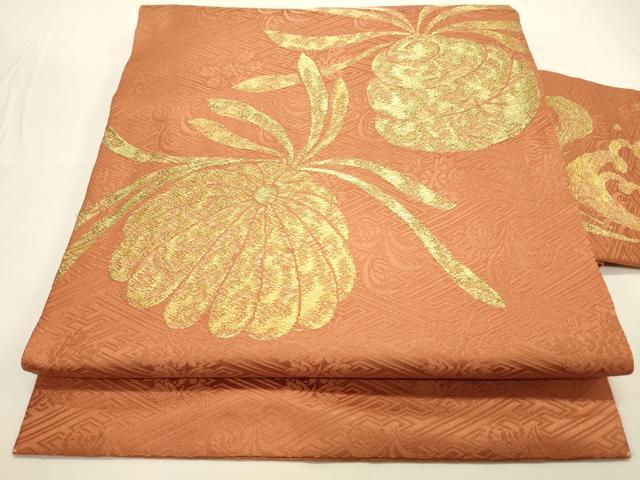 平和屋着物◎九寸名古屋帯 草花文 金糸 正絹 逸品 CAAW9493qe
