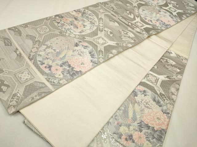 平和屋着物◎六通柄袋帯 唐織 九百錦 飾花丸鳥文 プラチナ箔 正絹 逸品 CAAW9498qe