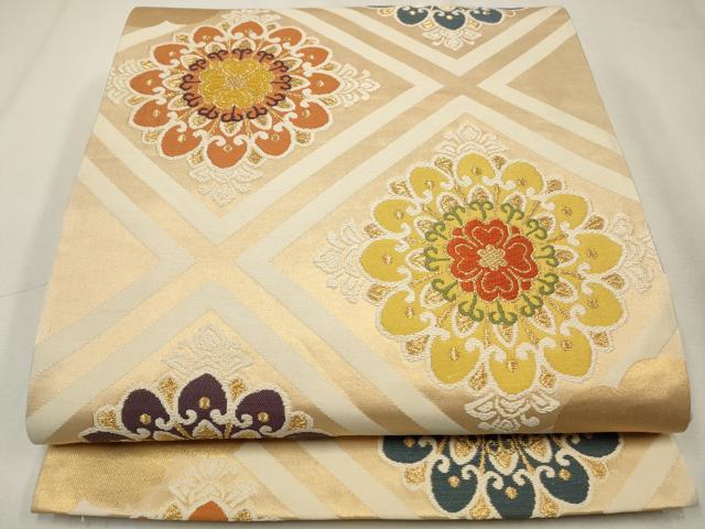 平和屋着物◎六通柄袋帯 唐織 正倉院花文 金糸 正絹 逸品 CAAW9535qe