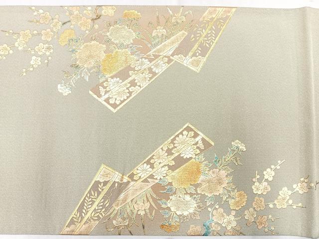 平和屋着物◎太鼓柄袋帯 御所車花鳥文 金彩 正絹 逸品 CAAW9687nb