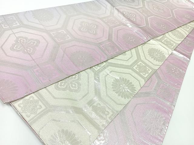 平和屋着物◎両面 全通柄袋帯 蜀江花菱文 銀糸 正絹 逸品 CAAW9710nb
