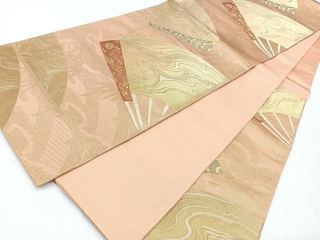 平和屋着物◎六通柄袋帯 扇面流水文 金糸 正絹 逸品 CAAW9794nb
