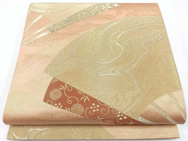 平和屋着物◎六通柄袋帯 扇面流水文 金糸 正絹 逸品 CAAW9794nb