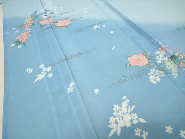 平和屋着物*夏物 訪問着 絽 草花文 暈し染め 金彩 洗える着物 CAAW9882gh