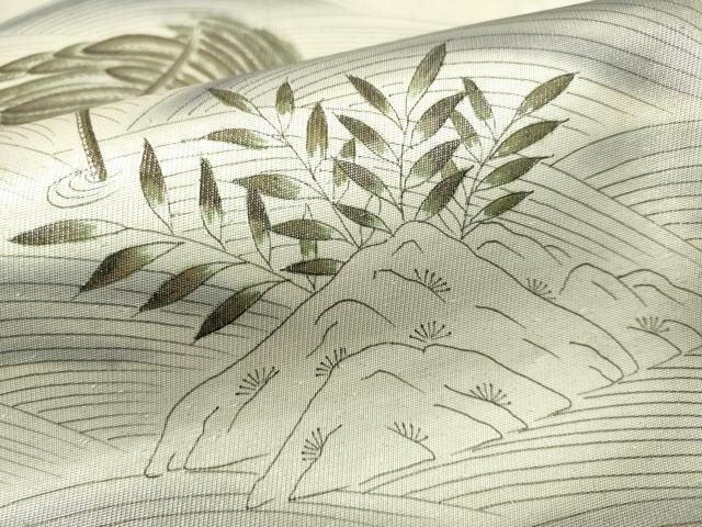 平和屋着物▼六通柄袋帯 作家物 手描き 立波鳥文 銀彩 引箔 正絹 逸品 CAAX0128vp