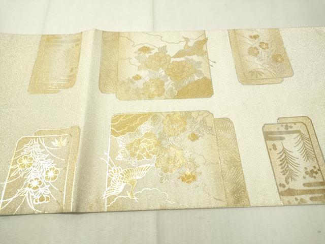 平和屋着物▼太鼓柄袋帯 綴れ 色紙飛鶴花文 金銀彩 正絹 逸品 CAAX0183vp