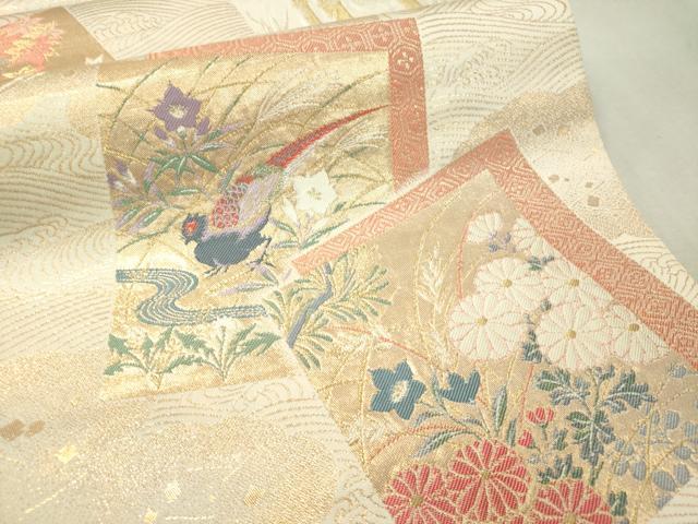 平和屋着物▼六通柄 本袋帯 抱一花鳥色紙文 洛匠 金銀糸 正絹 逸品 CAAX0185vp