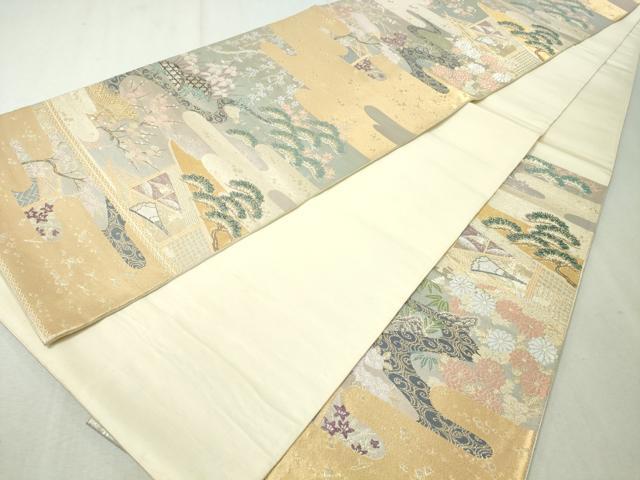 平和屋着物▼六通柄袋帯 桃山絵巻 金糸 正絹 逸品 CAAX0295vp