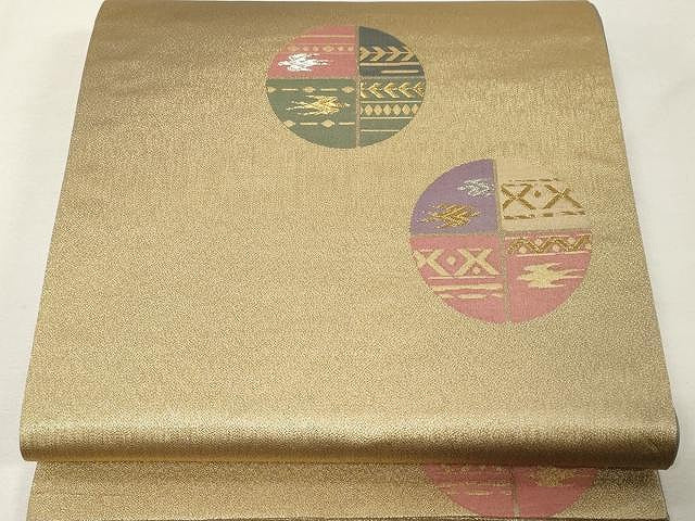平和屋着物▼六通柄袋帯 抽象丸文 金銀糸 正絹 逸品 CAAX0424yk