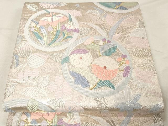 平和屋着物●六通柄袋帯 唐織 新桃山調 丸取花紋 金銀糸 正絹 逸品 CAAX0493yk