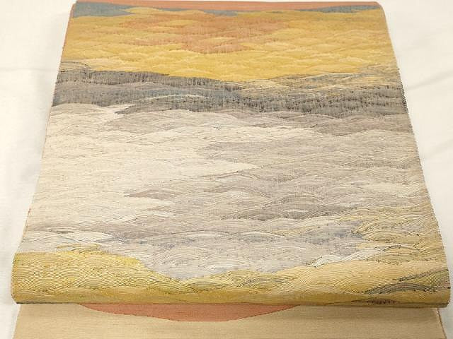 平和屋着物●能州紬 絲藝苑 上島洋山 太鼓柄袋帯 風景文 正絹 逸品 CAAX0497yk