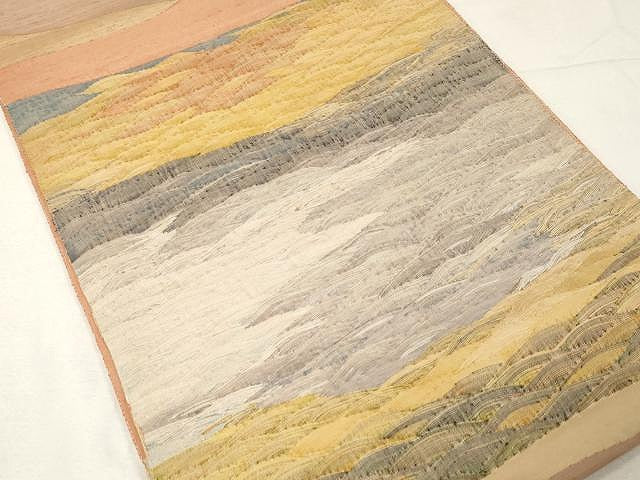 平和屋着物●能州紬 絲藝苑 上島洋山 太鼓柄袋帯 風景文 正絹 逸品 CAAX0497yk