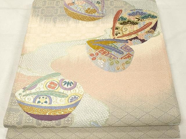 平和屋着物●西陣　帯匠山下　六通柄袋帯　唐織　越天楽　吉日花宝紋　正絹　逸品　未使用　CAAX0505yk 平和屋着物○西陣 帯匠山下 六通柄袋帯 唐織 越天楽