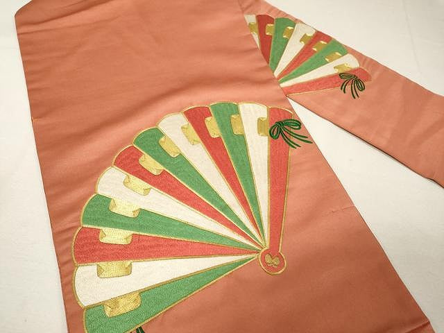 平和屋着物●アンティーク 大正ロマン 九寸名古屋帯 駒刺繍 総刺繍 扇面文 正絹 逸品 CAAX0610yk