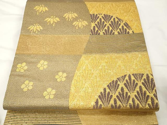 平和屋着物▼六通柄袋帯 羅紗庵 立涌吉祥花文 金糸 正絹 逸品 CAAX0712yk