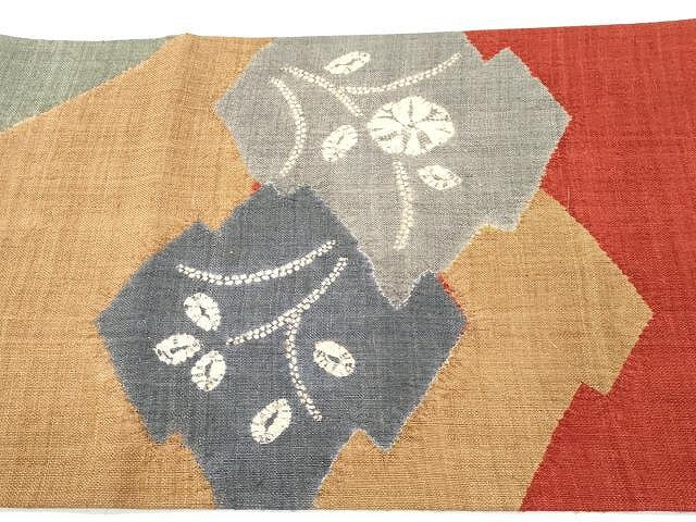平和屋着物●太鼓柄袋帯 絞り 紬地 舞花文 正絹 逸品 CAAX0763yk