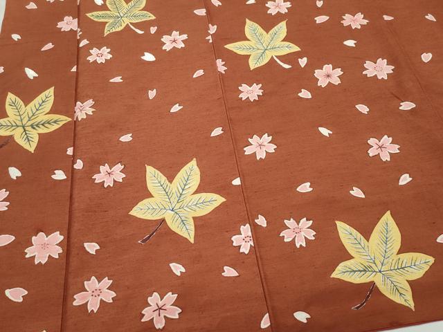 平和屋着物●上質な小紋 紬地 型染め 楓花文 正絹 逸品 CAAX0810vf