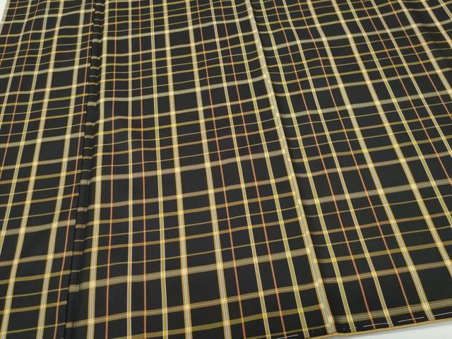平和屋着物●越後黄八 紬 黒八丈 格子柄 証紙付き 正絹 逸品 CAAX0813vf