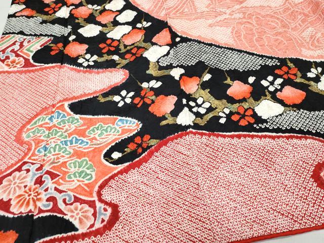 平和屋着物●豪華振袖 総絞り 枝松花文 金彩 正絹 逸品 CAAX0825vf