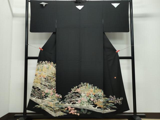 平和屋着物●豪華黒留袖 友禅 作家物 風景渡り橋草花文 さが美扱い 正絹 逸品 CAAX0870vf