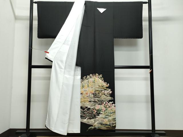 平和屋着物●豪華黒留袖 友禅 作家物 風景渡り橋草花文 さが美扱い 正絹 逸品 CAAX0870vf