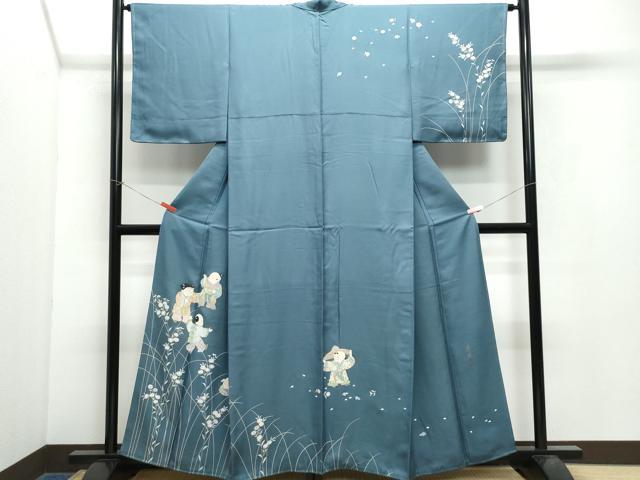 平和屋着物●京童人形絵師 高橋翠延 訪問着 童子遊び花文 正絹 逸品 CAAX0884vf