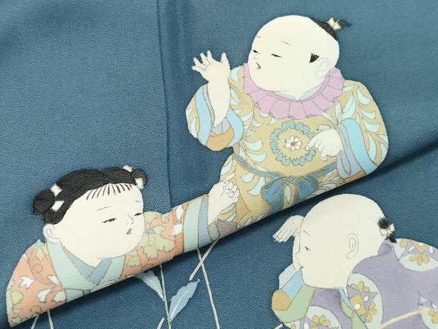 平和屋着物●京童人形絵師 高橋翠延 訪問着 童子遊び花文 正絹 逸品 CAAX0884vf