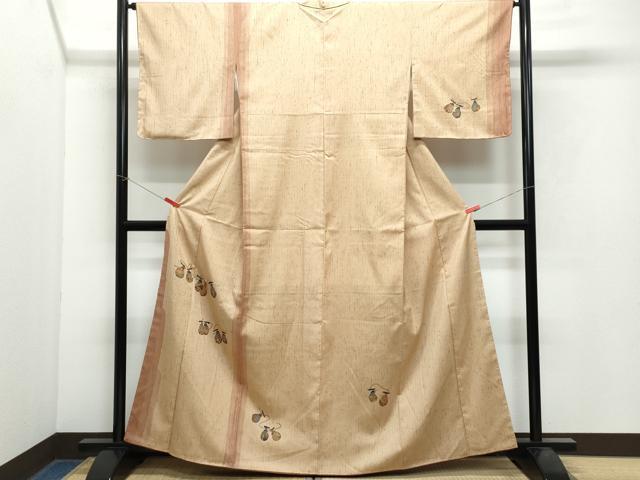 平和屋着物●訪問着 紬地 型染め 瓢箪花文 正絹 逸品 CAAX0909vf
