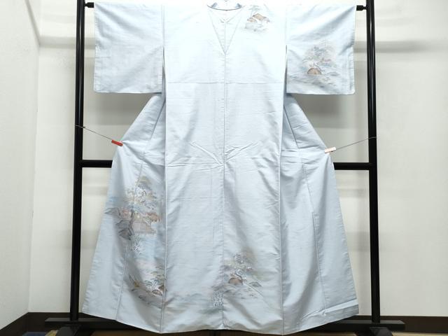 平和屋着物●訪問着 友禅 白山紬 風景舟松花文 正絹 逸品 CAAX0977vf