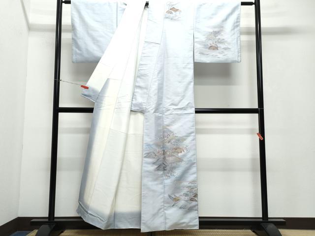 平和屋着物●訪問着 友禅 白山紬 風景舟松花文 正絹 逸品 CAAX0977vf