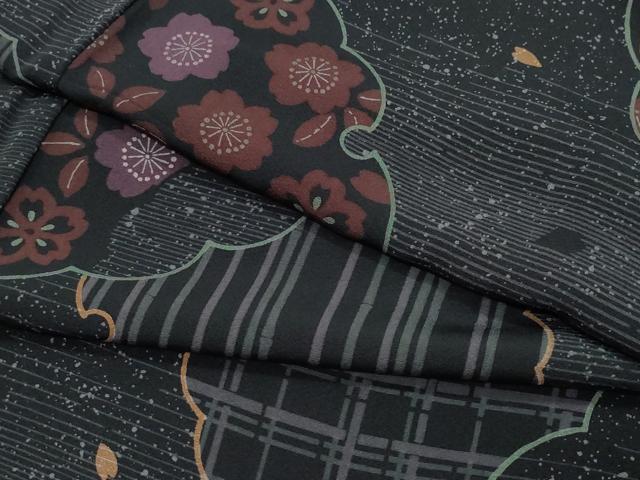 平和屋着物●上質な小紋 雪輪舞花文 黒地 金彩 正絹 逸品 CAAX0996vf