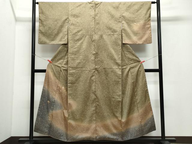 平和屋着物●訪問着 本場染大島紬 刺繍 草花文 たたき染め 金糸 正絹 逸品 CAAX1007vf